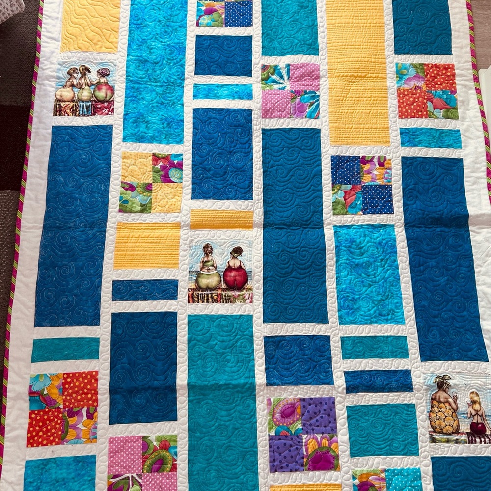 Colorblock Teal Patchwork Quilt with Multicolor